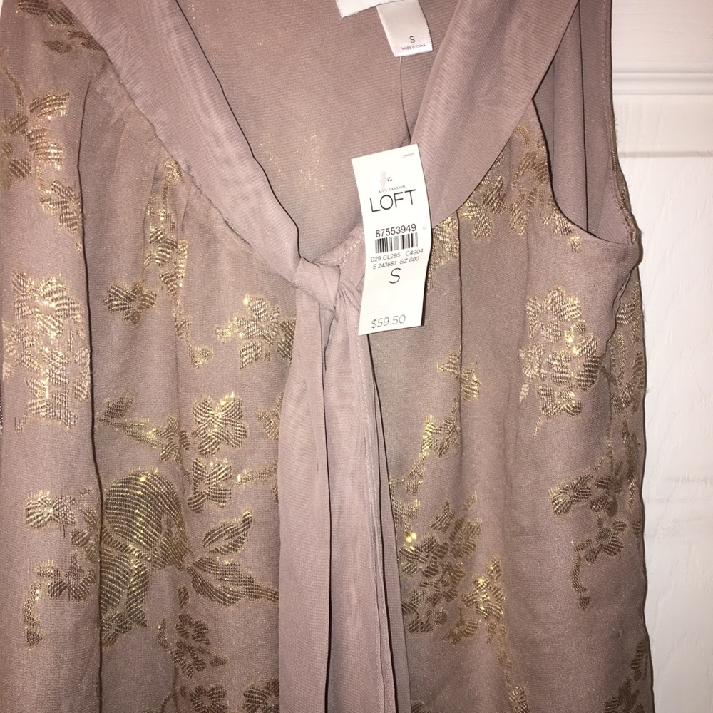 NEW! Ann Taylor LOFT silk mauve & gold blouse - Picture 3 of 4